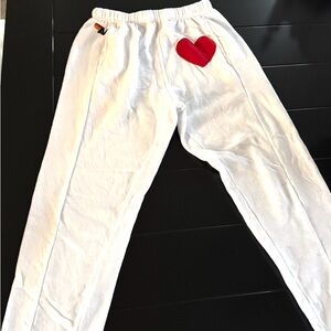 Aviator nation white ladies sweatpant with red heart